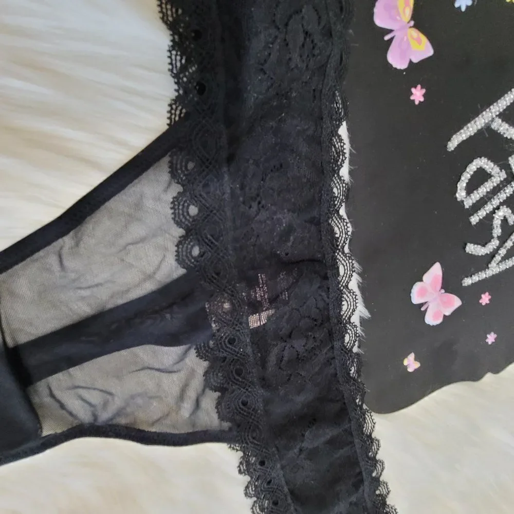1377 LARGE VICTORIA'S SECRET  Black Mesh Thong NWT